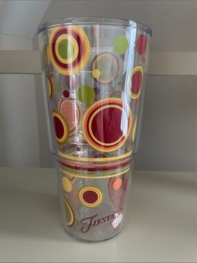 Tervis Tumbler Fiesta Clear Tumbler Red, Yellow & Lime Circle Motif 24 oz NEW